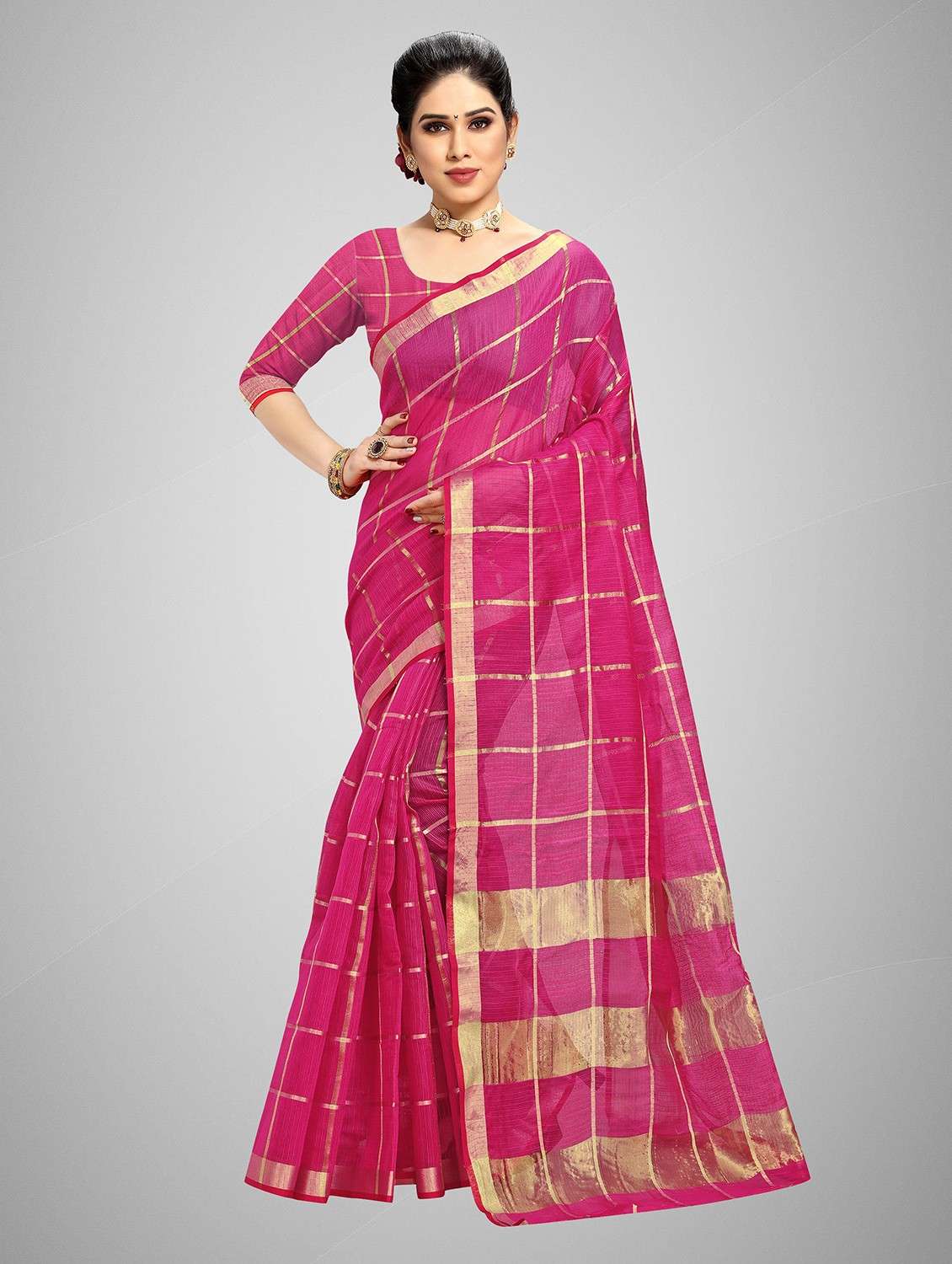 women self-designed kota doria saree with blouse