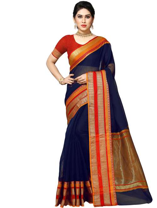 women navy blue kota doria saree with blouse - 21506620 -  Standard Image - 0