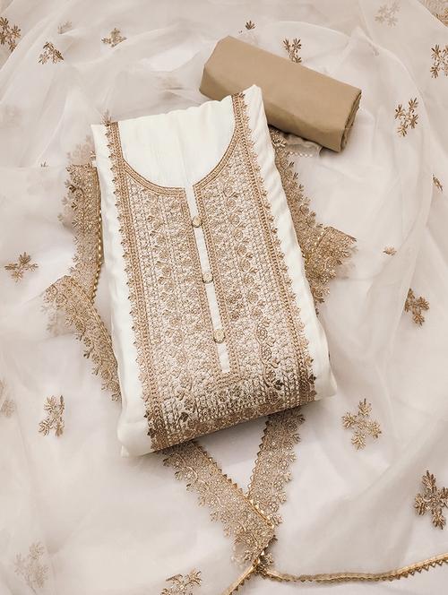 white silk blend unstitched suit - 21506837 - Standard Image - 0