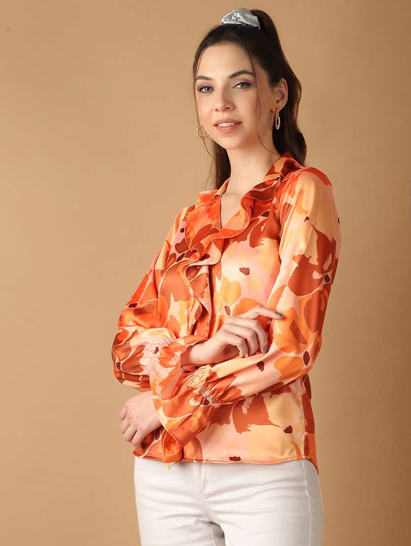 women orange printed satin regular top - 21506885 -  Standard Image - 2
