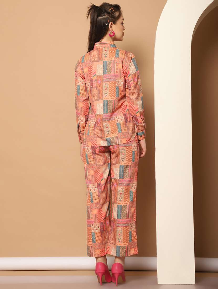 women orange printed shirt and trouser co-ord set - 21506930 -  Standard Image - 2