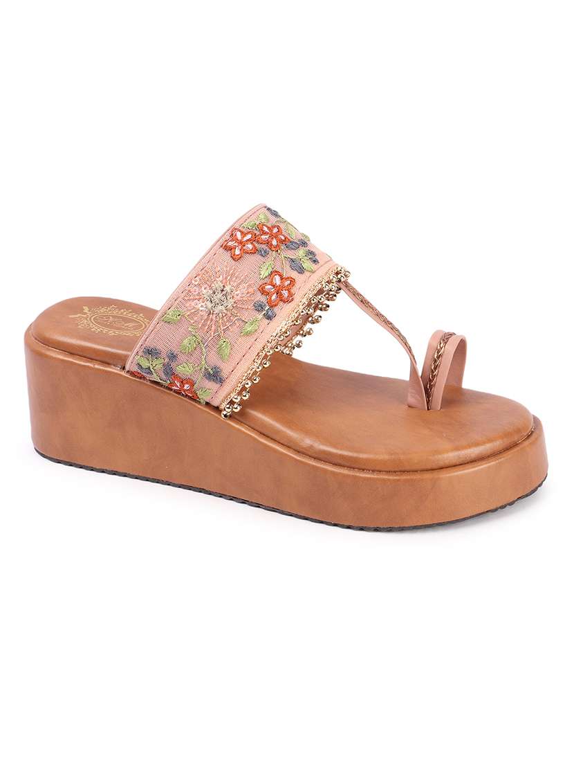 women pink slip on wedges