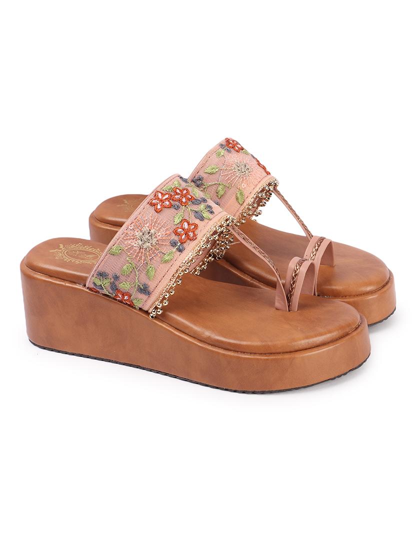 women pink slip on wedges - 21506939 - Standard Image - 2