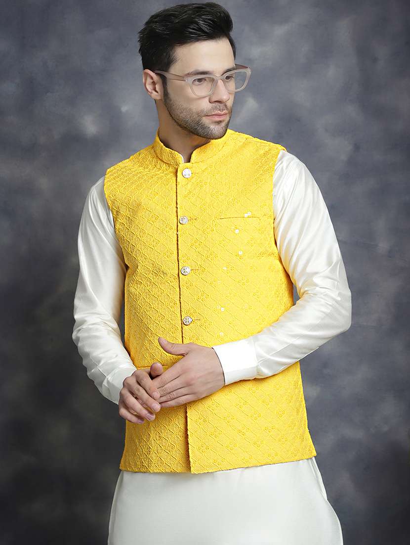 men mandarin neck sequined nehru jacket - 21506945 -  Standard Image - 2