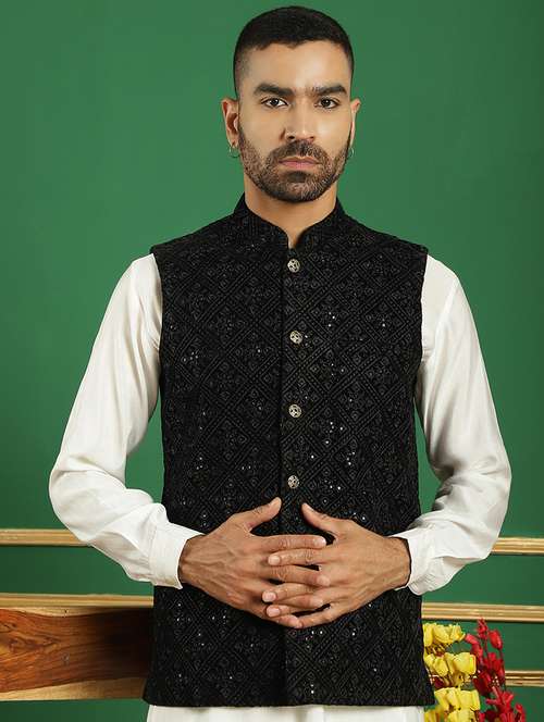men mandarin neck embroidered nehru jacket - 21506958 -  Standard Image - 0