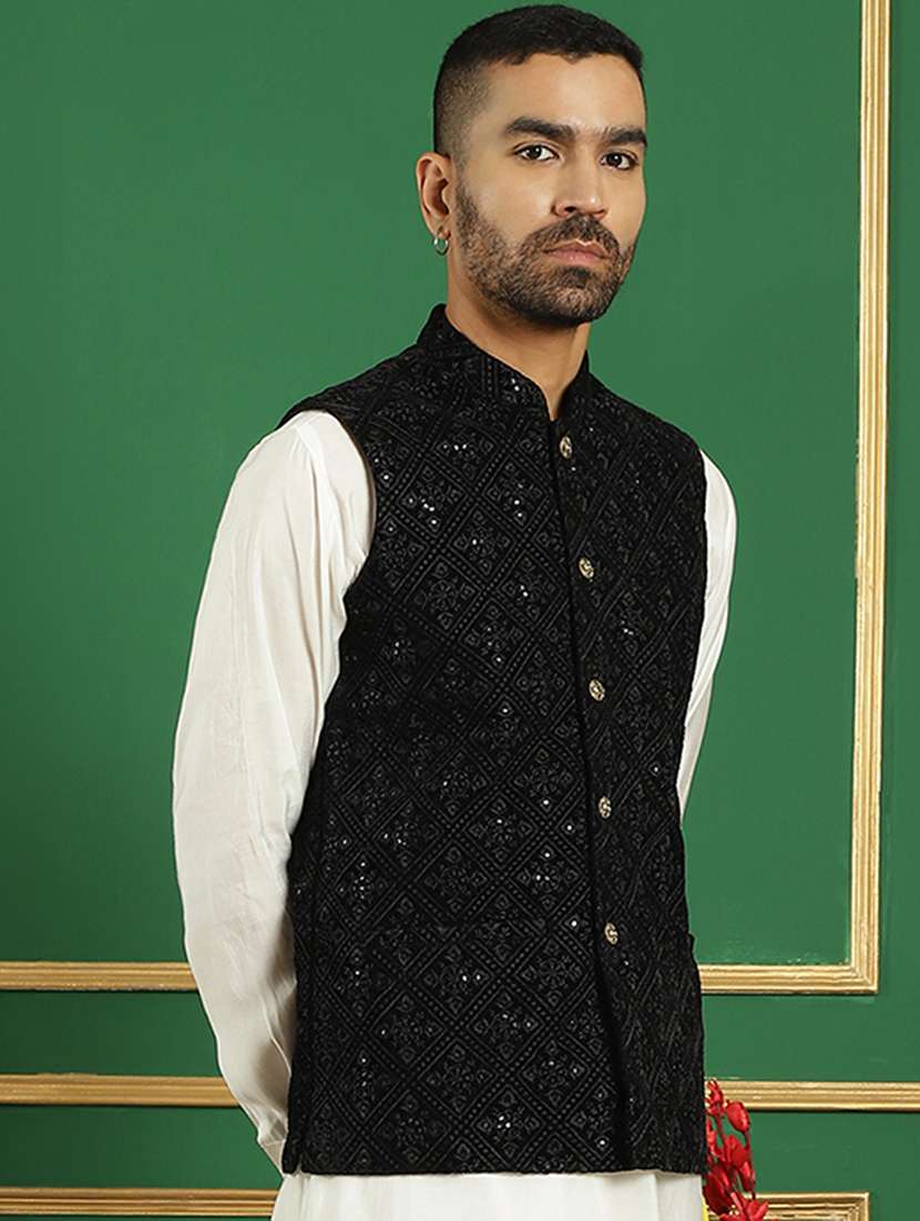men mandarin neck embroidered nehru jacket - 21506958 -  Standard Image - 2