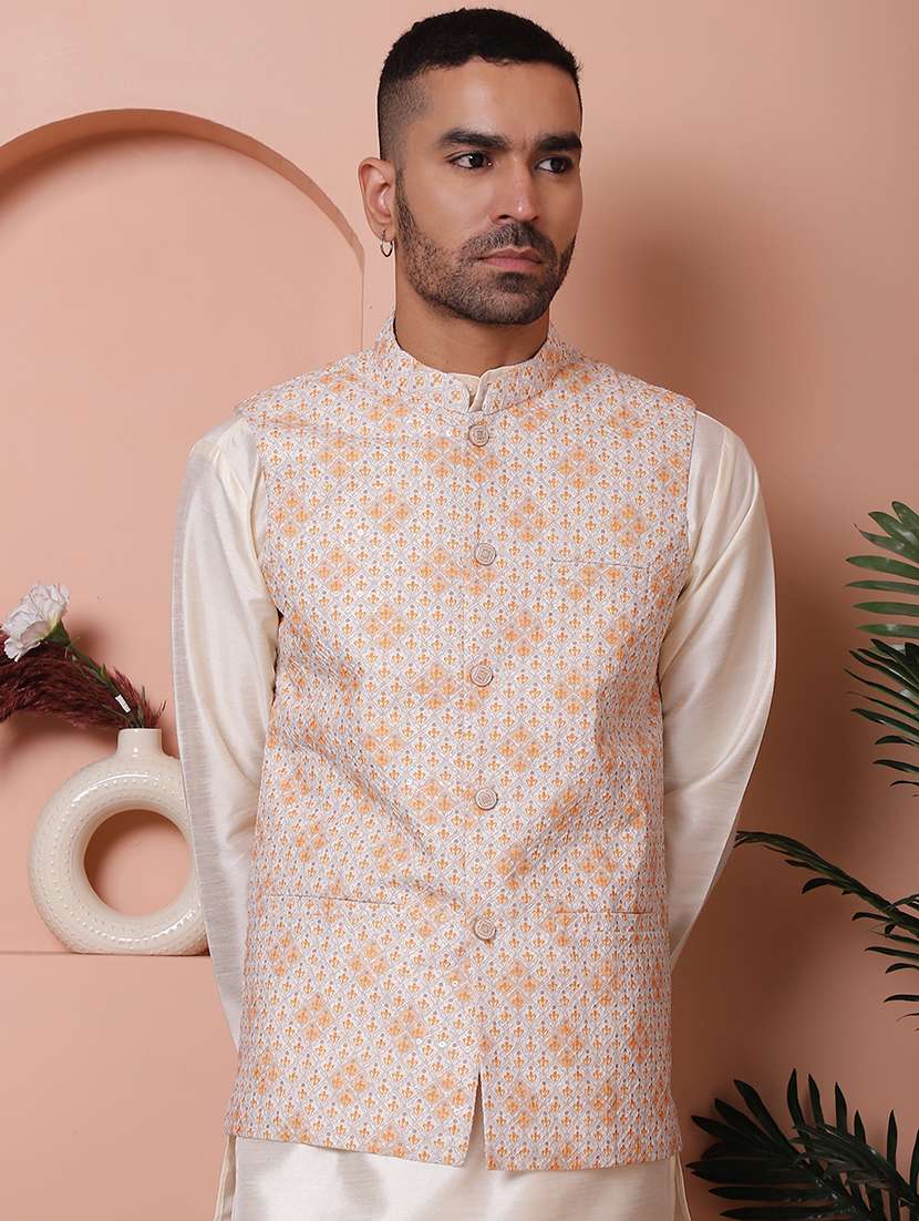 men mandarin neck printed nehru jacket - 21506962 - Zoom Image - 0