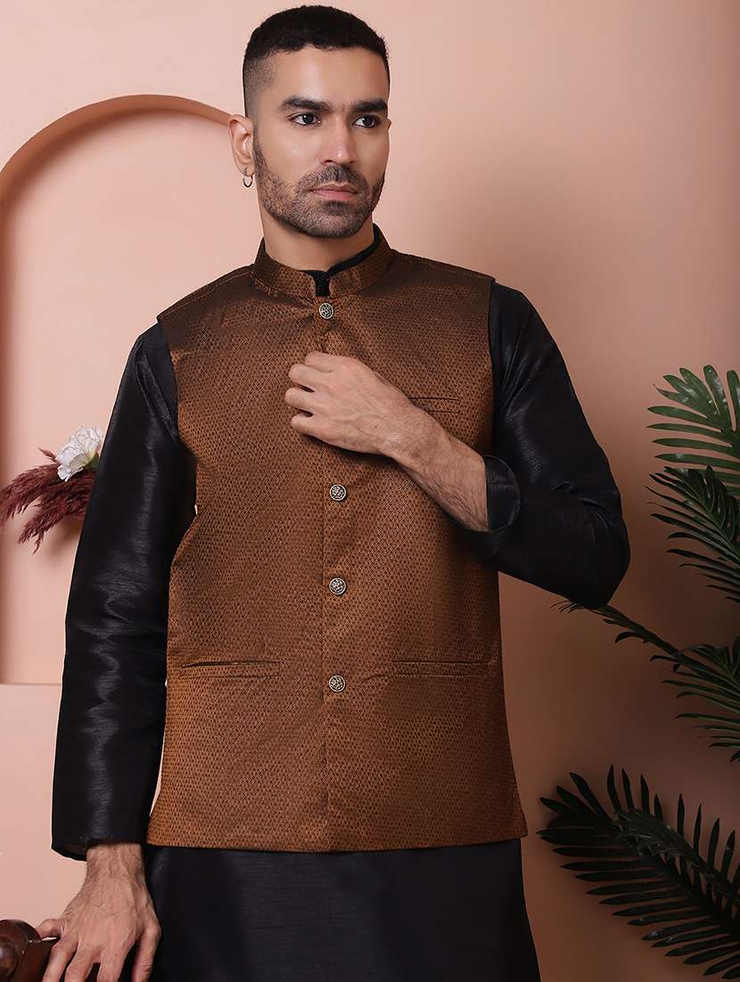 men mandarin neck self design nehru jacket