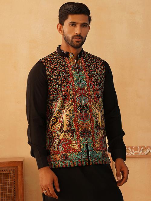 men mandarin neck printed nehru jacket - 21506979 -  Standard Image - 0