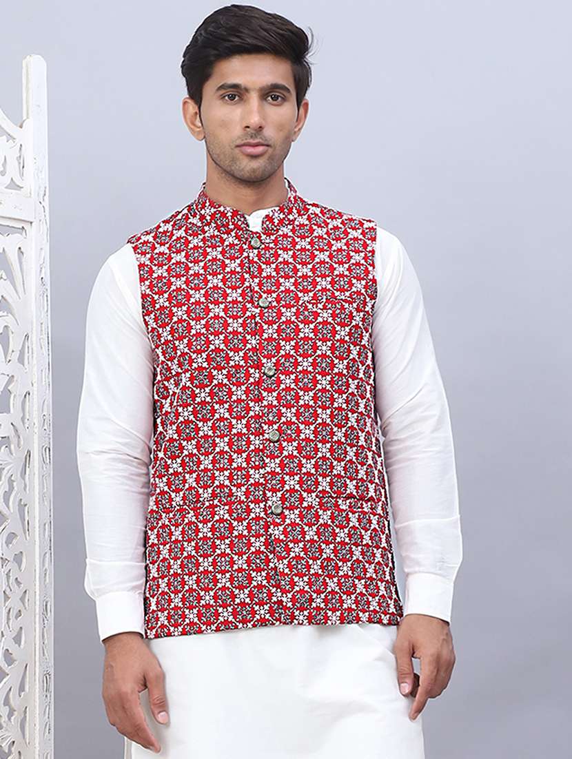 men mandarin neck printed nehru jacket - 21506984 -  Zoom Image - 0