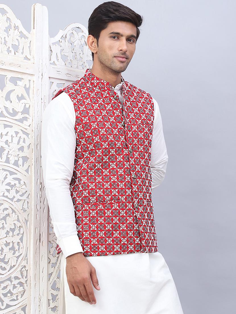 men mandarin neck printed nehru jacket - 21506984 - Standard Image - 2