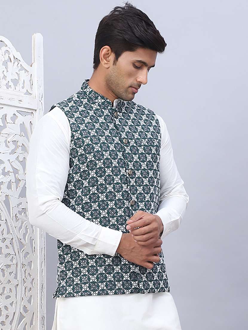 men mandarin neck printed nehru jacket - 21506985 -  Standard Image - 2