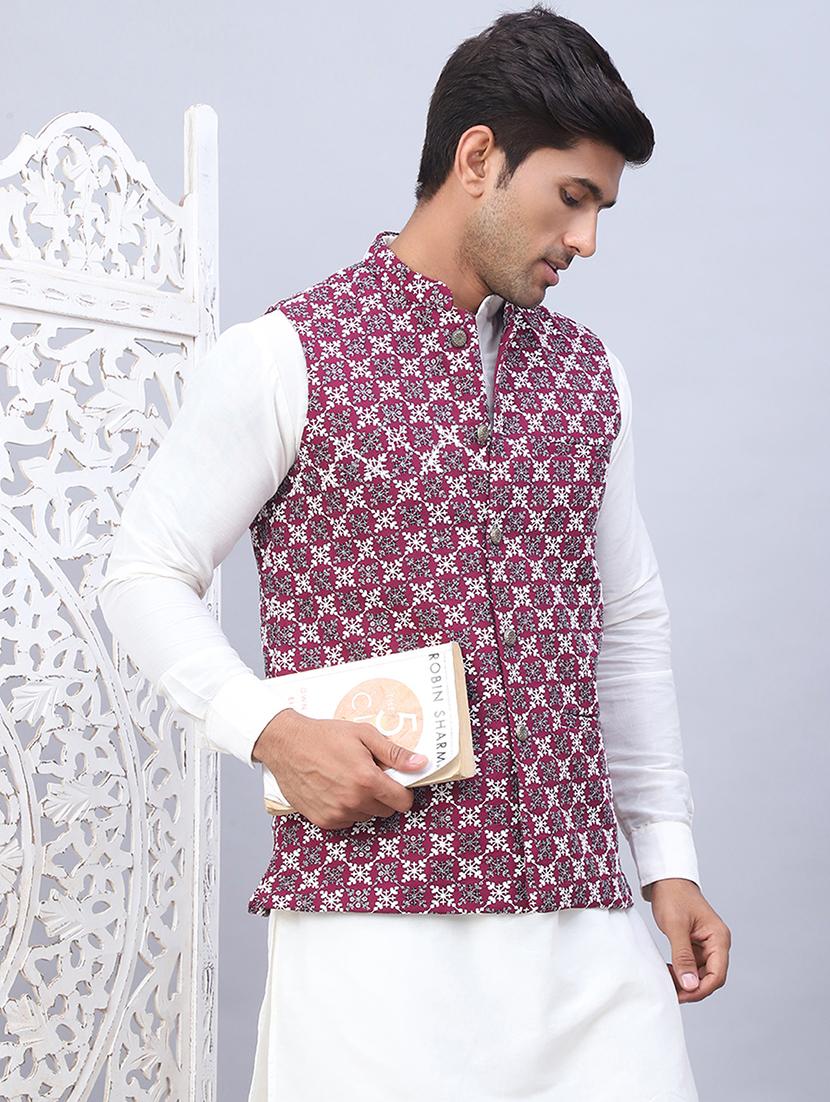 men mandarin neck printed nehru jacket - 21506986 - Standard Image - 2