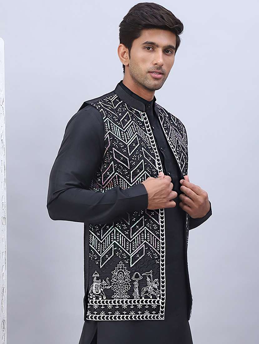 men mandarin neck embroidered nehru jacket - 21506988 -  Standard Image - 2