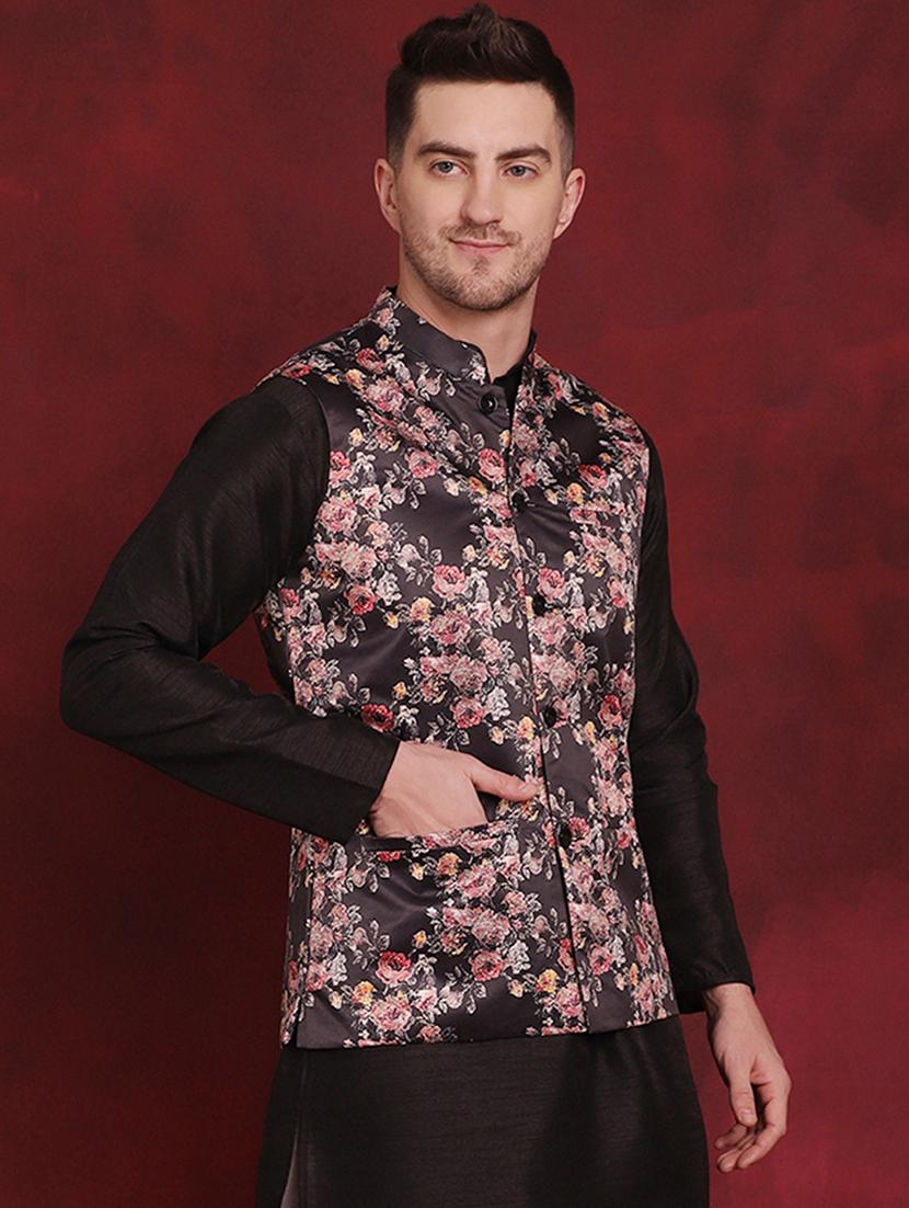 men mandarin neck floral printed nehru jacket - 21506994 - Standard Image - 2