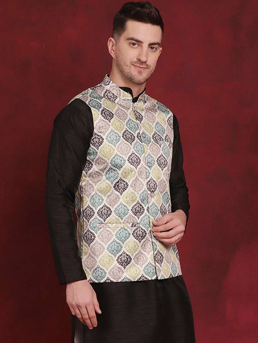 men mandarin neck printed nehru jacket - 21506995 -  Standard Image - 2