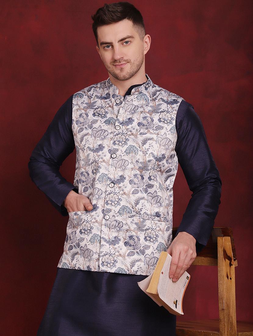 men mandarin neck floral printed nehru jacket - 21506998 - Standard Image - 2