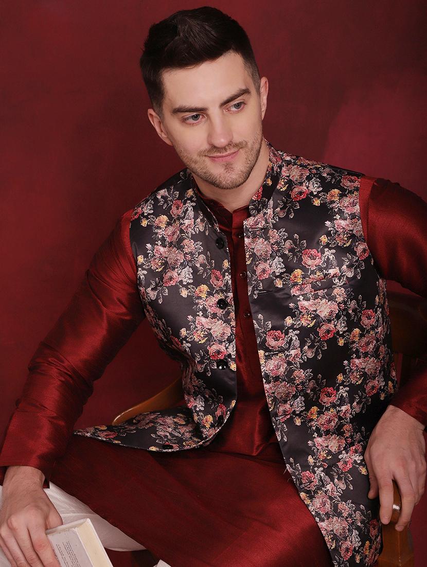men mandarin neck floral printed nehru jacket - 21506999 - Standard Image - 2