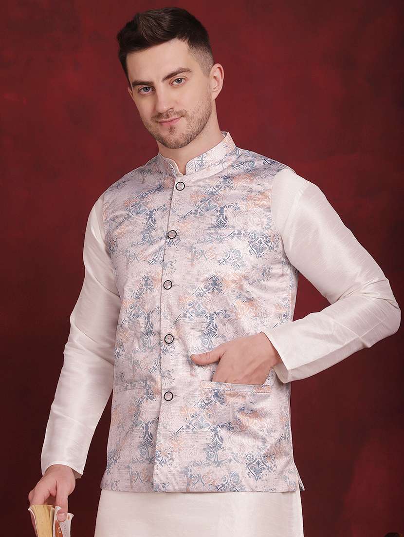 men mandarin neck printed nehru jacket - 21507002 -  Standard Image - 2