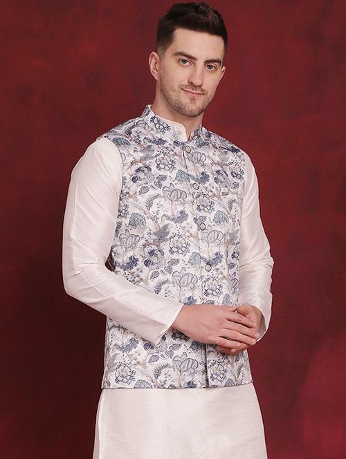 men mandarin neck printed nehru jacket - 21507003 - Standard Image - 0