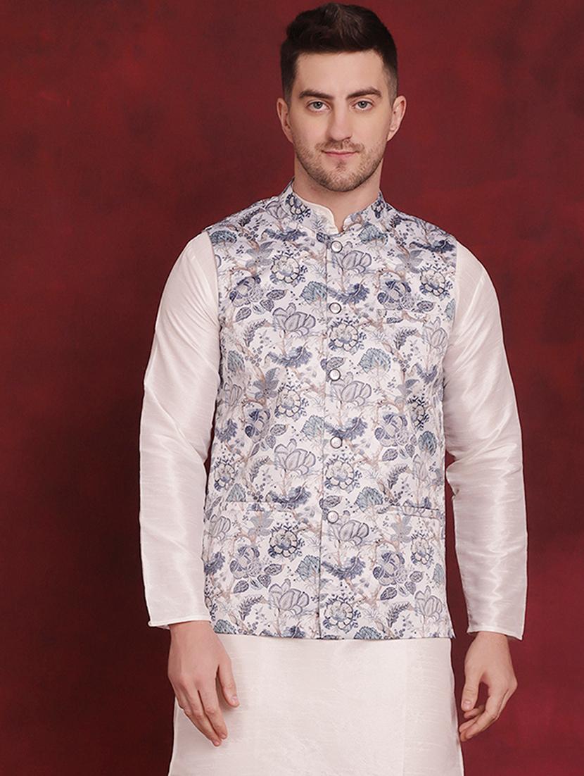 men mandarin neck printed nehru jacket - 21507003 - Standard Image - 2