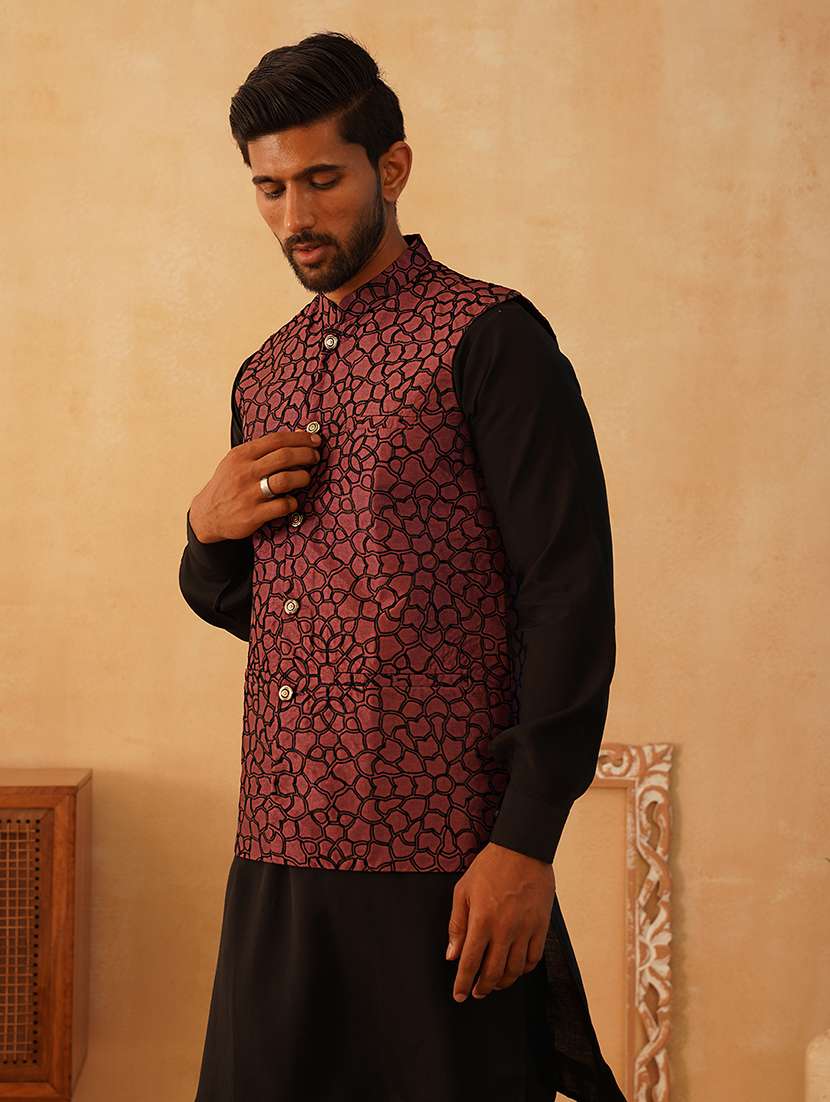 men mandarin neck self design nehru jacket - 21507027 -  Standard Image - 2