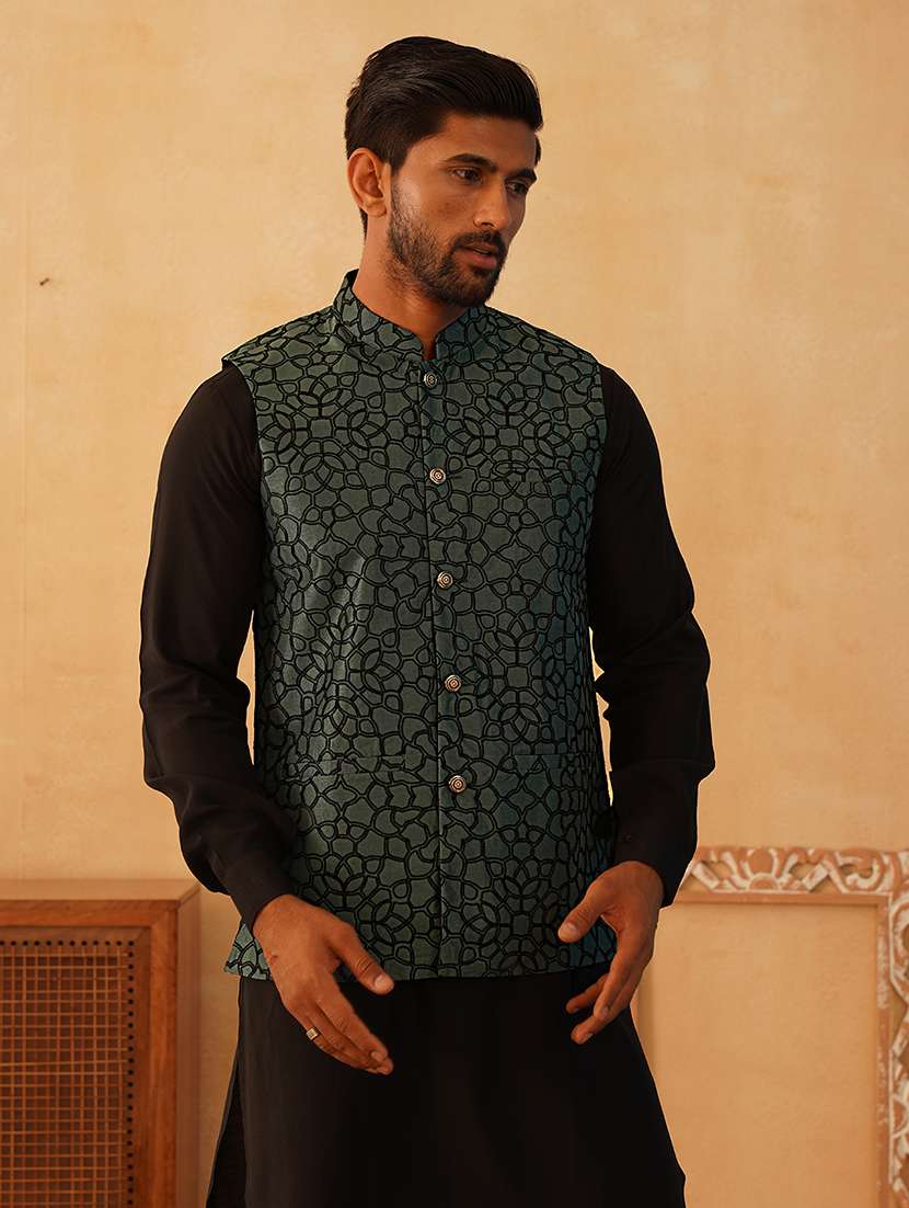 men mandarin neck self design nehru jacket