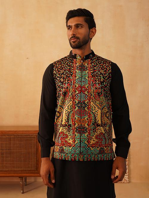 men mandarin neck printed nehru jacket - 21507032 -  Standard Image - 0