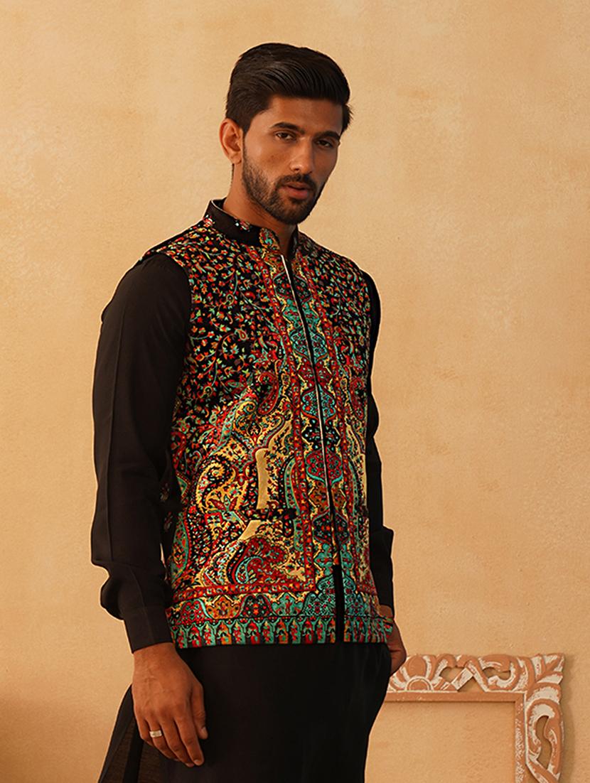 men mandarin neck printed nehru jacket - 21507032 - Standard Image - 2