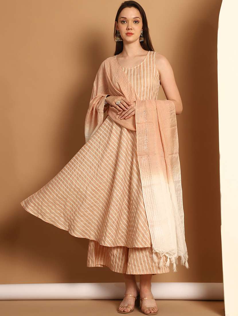 women brown self design suit set