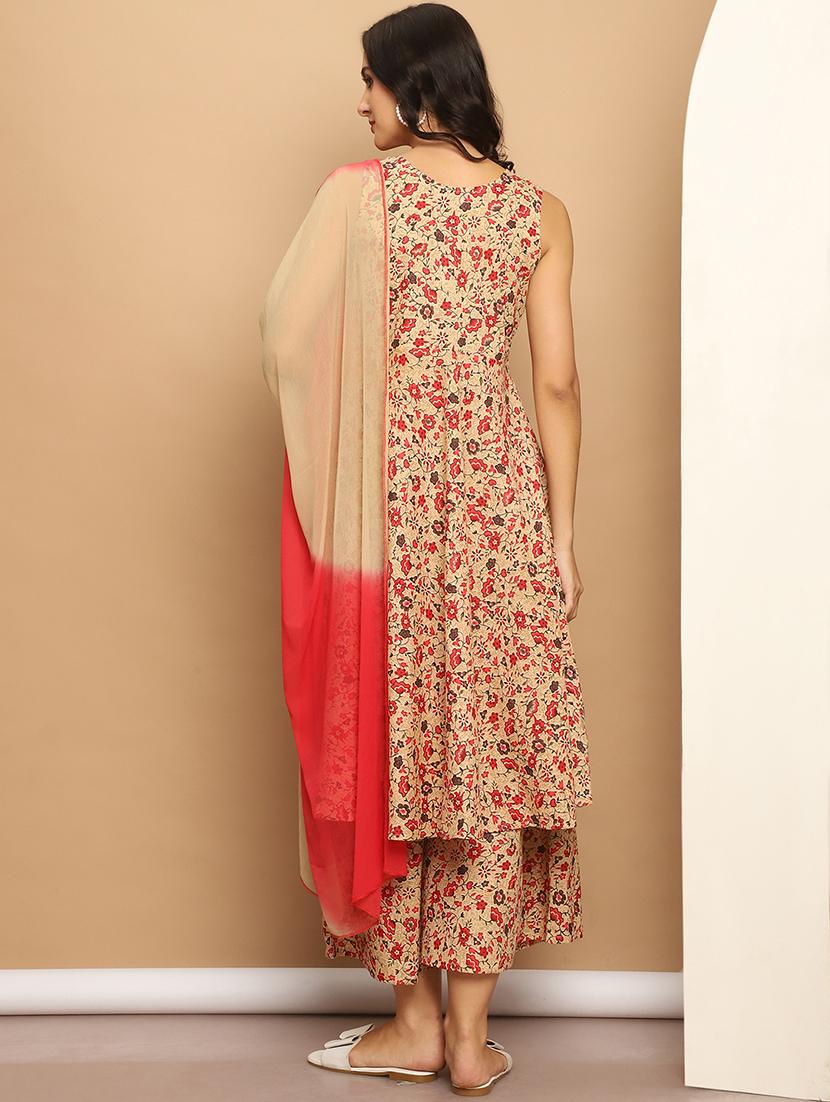 women floral sleeveless kurta palazzo with dupatta set - 21507056 - Standard Image - 2