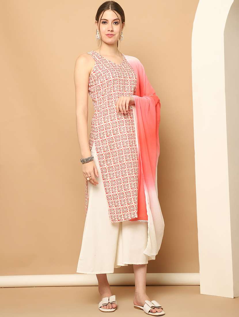 women sleeveless kurta palazzo with dupatta set