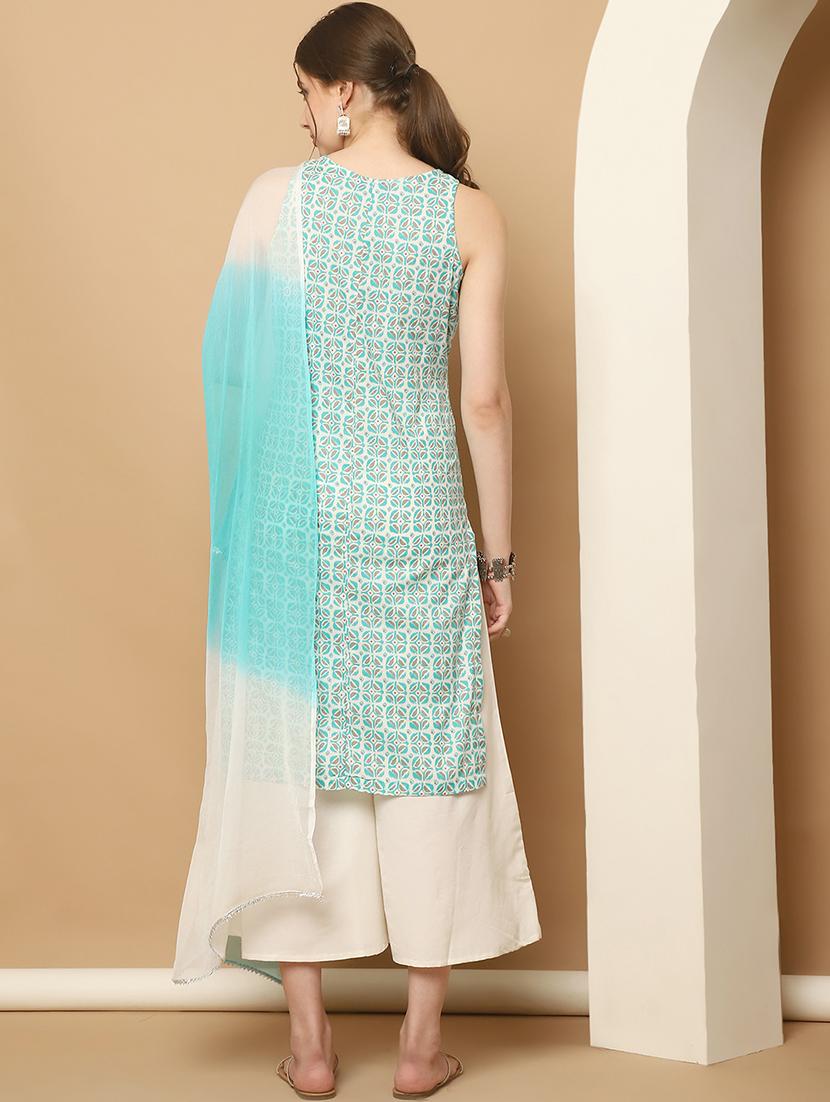 women light blue sleeveless kurta pant with dupatta set - 21507064 - Standard Image - 2