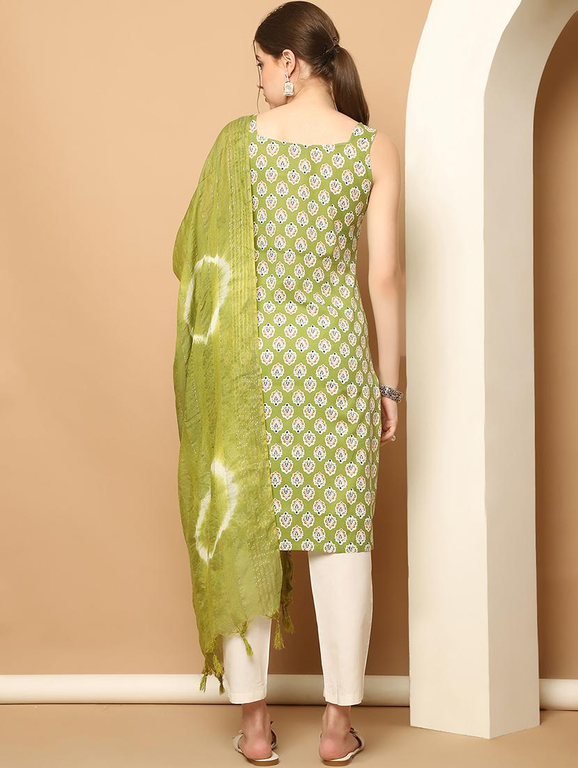 women olive sleeveless kurta pant with dupatta set - 21507075 - Standard Image - 2