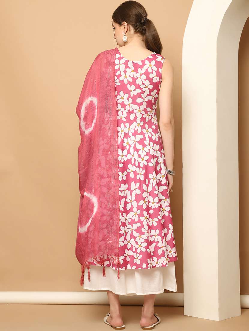 women pink sleeveless kurta palazzo with dupatta set - 21507076 -  Standard Image - 2