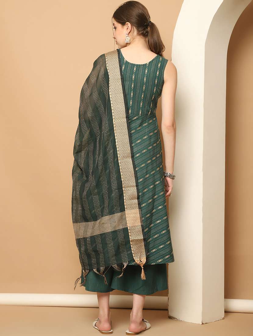 women teal sleeveless kurta palazzo with dupatta set - 21507081 - Standard Image - 2