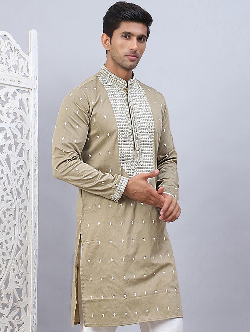 men mandarin neck embroidered long kurta - 21507178 - Standard Image - 2