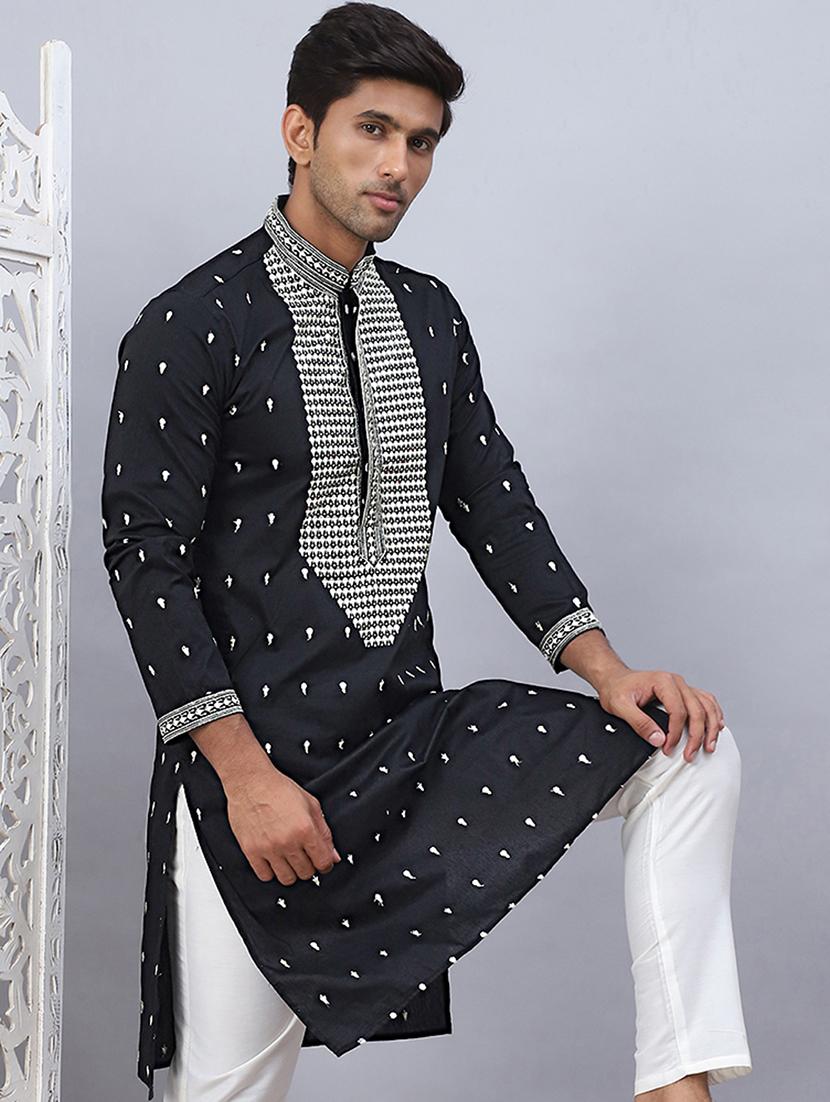 men mandarin neck embroidered long kurta - 21507179 - Standard Image - 2