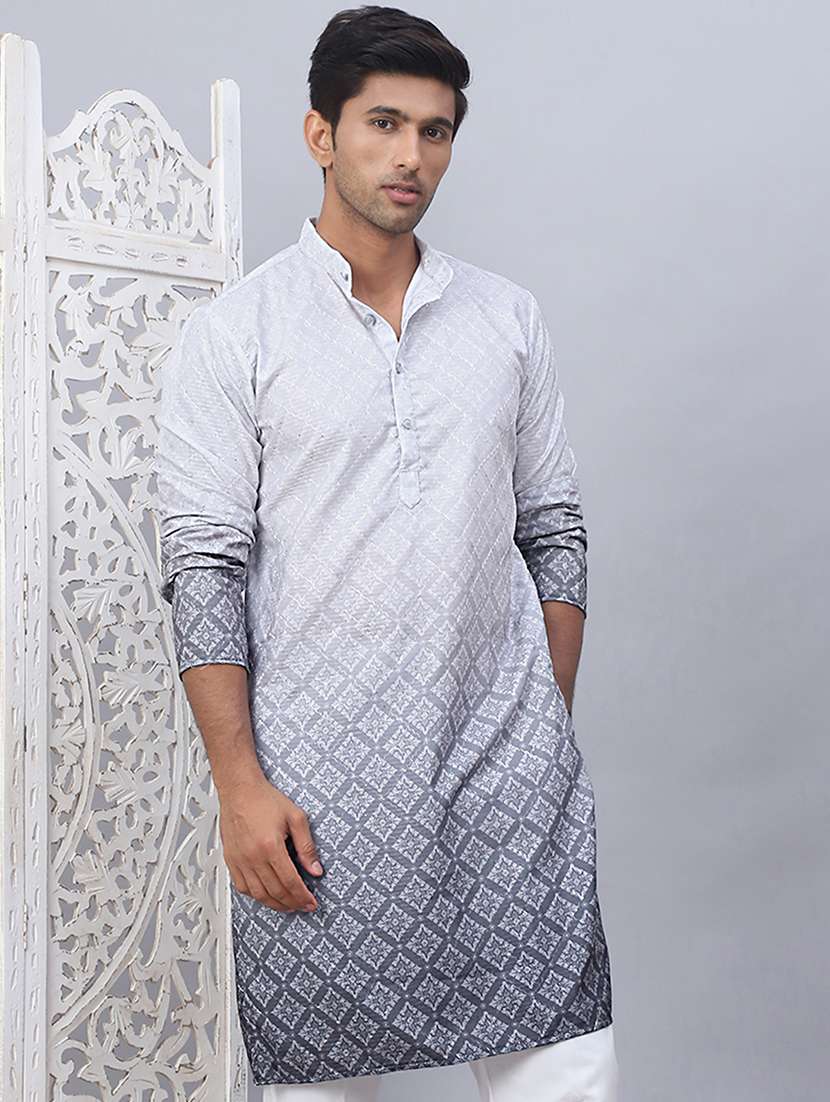 men mandarin neck embroidered long kurta