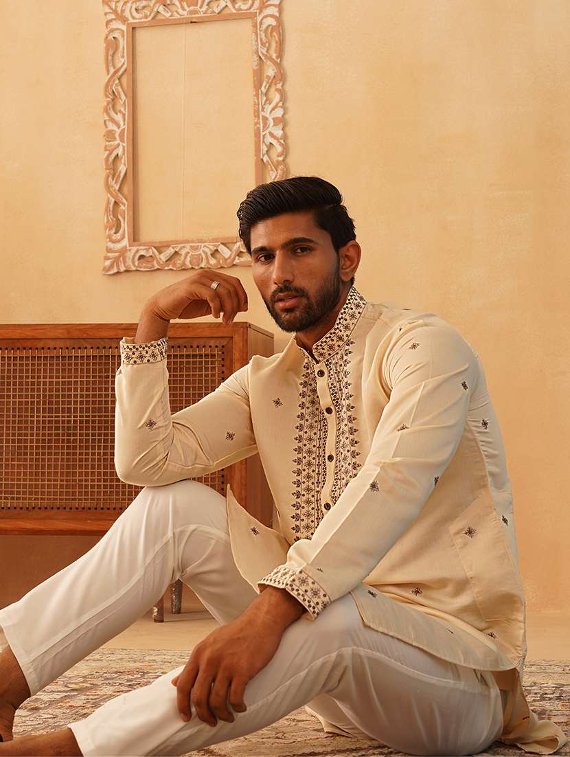 men mandarin neck embroidered long kurta - 21507193 -  Standard Image - 2