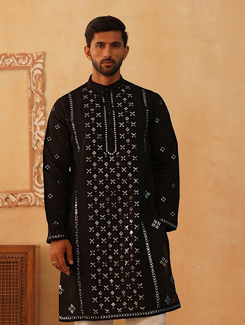 men mandarin neck embroidered long kurta - 21507200 -  Standard Image - 0