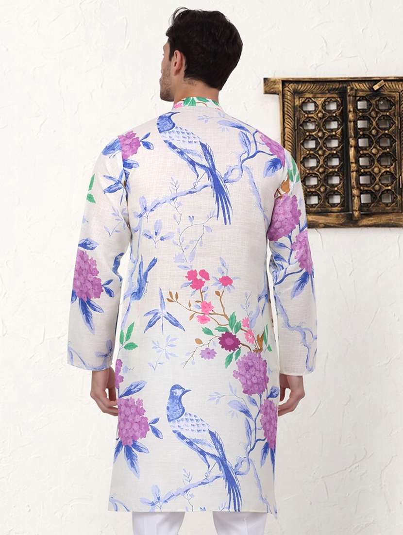 men mandarin neck printed long kurta - 21507206 -  Standard Image - 2