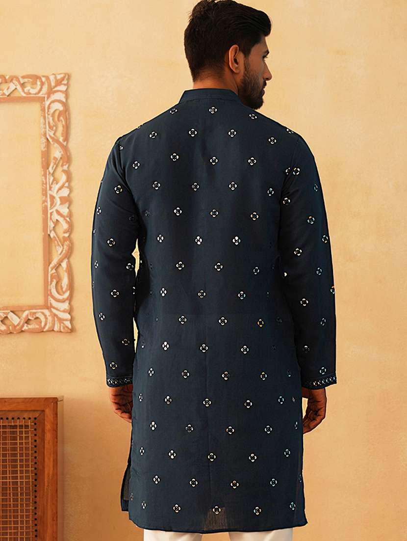 men mandarin neck sequined long kurta - 21507213 - Standard Image - 2