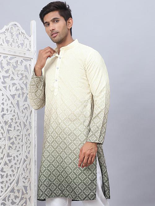 men mandarin neck embroidered long kurta - 21507216 - Standard Image - 0