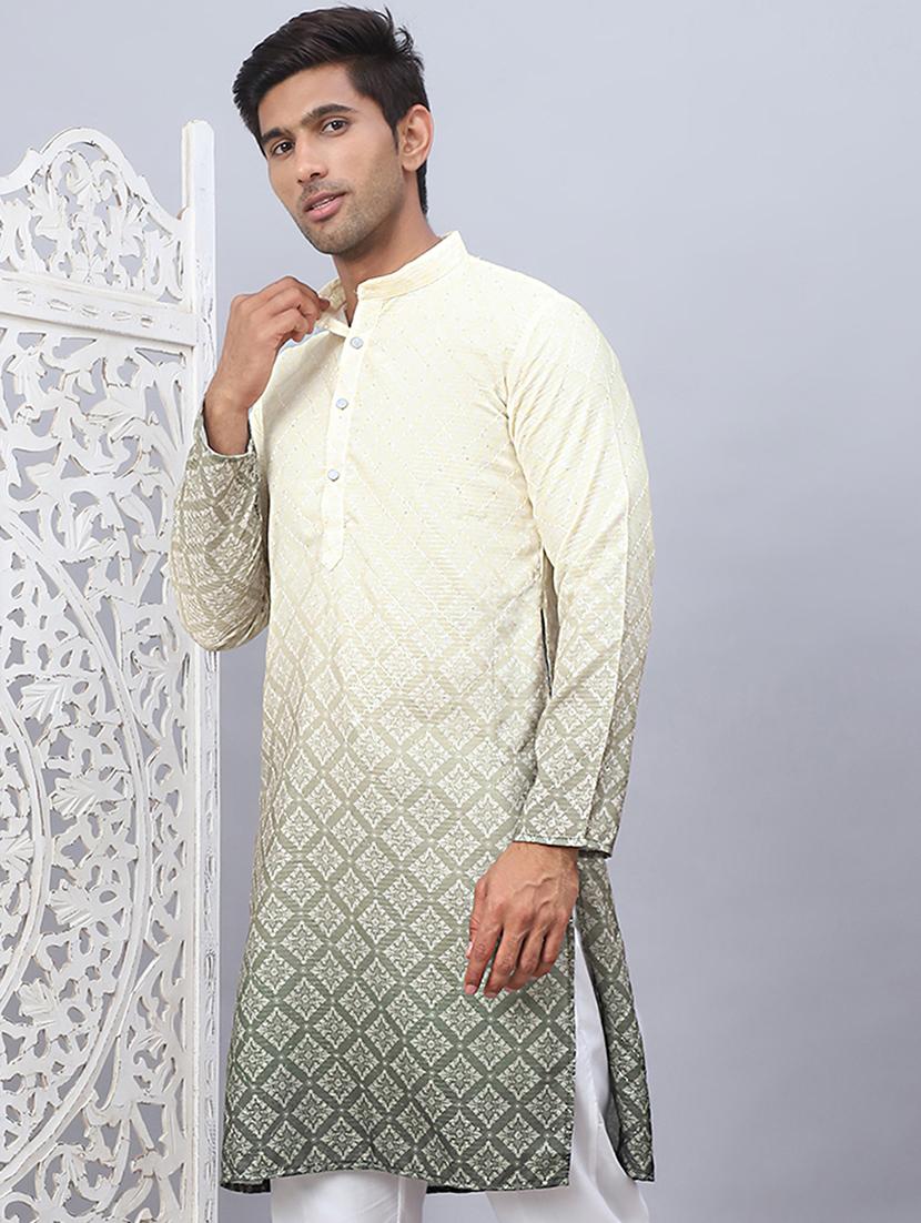 men mandarin neck embroidered long kurta - 21507216 - Zoom Image - 0