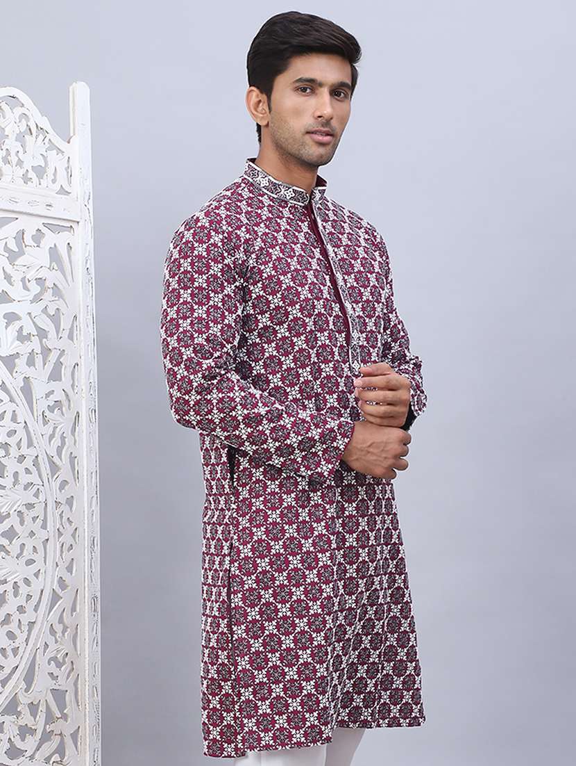 men mandarin neck printed long kurta - 21507220 -  Standard Image - 2