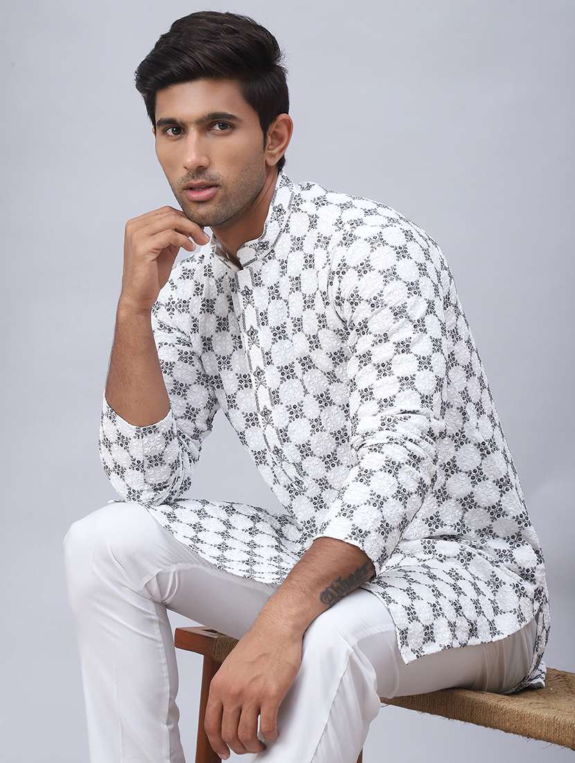 men mandarin neck printed long kurta - 21507221 -  Standard Image - 2