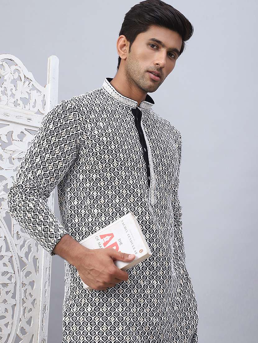 men mandarin neck embroidered long kurta - 21507225 -  Standard Image - 2