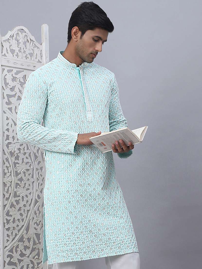 men mandarin neck embroidered long kurta - 21507227 -  Standard Image - 2