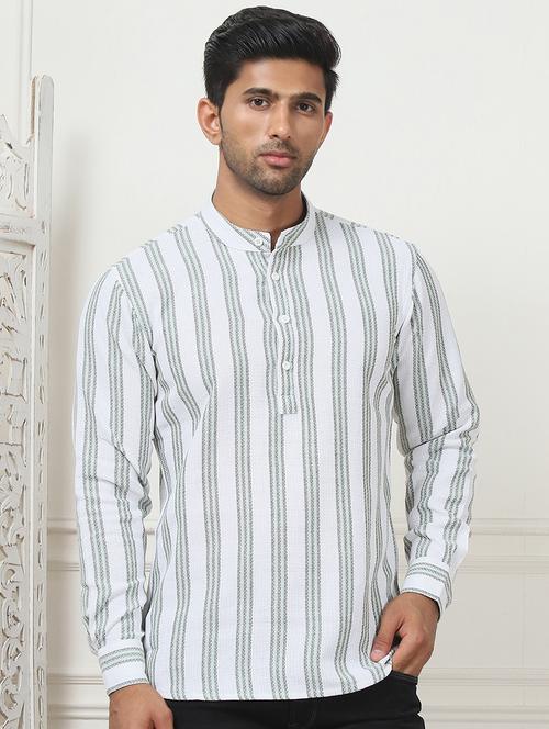 men striped mandarin neck short kurta - 21507230 - Standard Image - 0